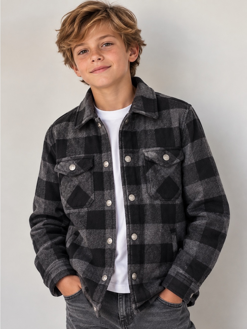 Silver Jeans Co Boys Buffalo Plaid Quilted Shirt Jacket L 10/12